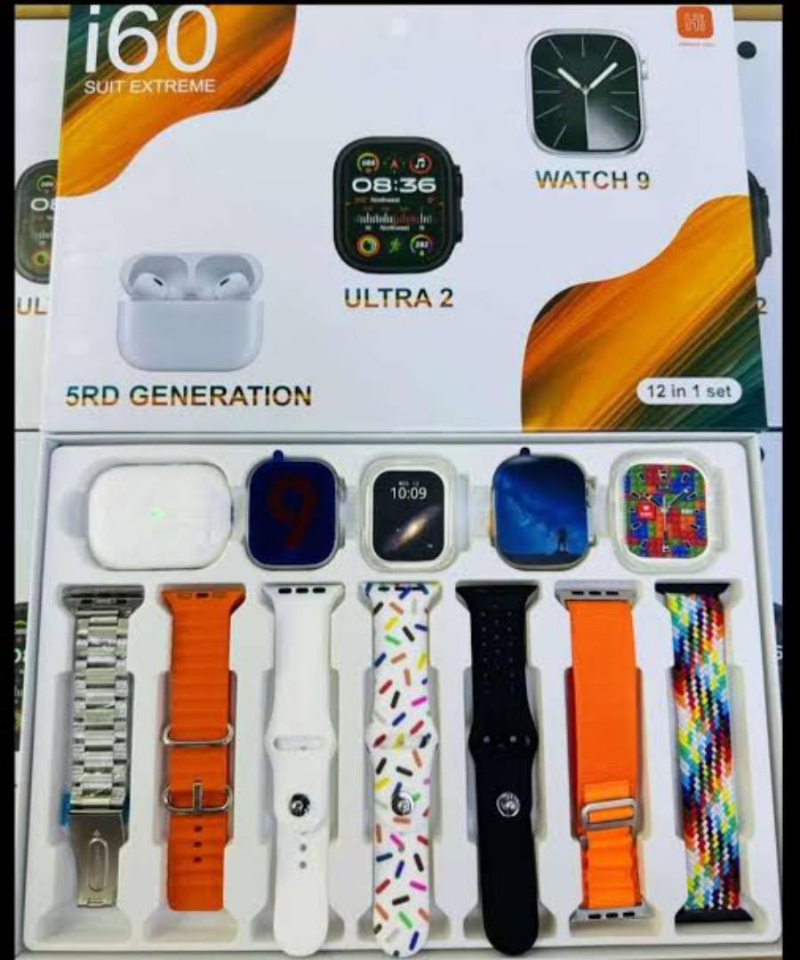 i60 Suit Extreme Hot 12 in 1 Set Smart Watch 2.3 inch 2 Watches 49mm Ultra 2, 45mm Watch 9 With 2 Watch Jelly Case & Airpods Pro 2 i60 Suit Exterme 7 Straps Smartwatch 4