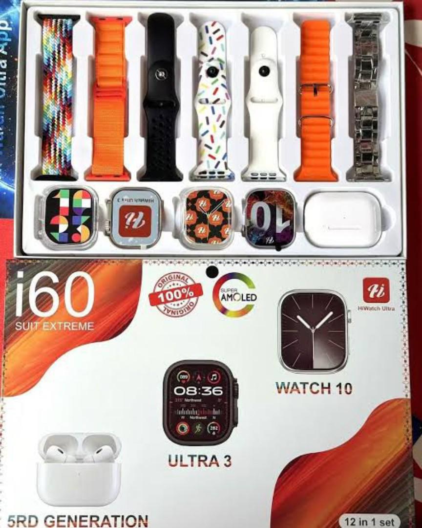 i60 Suit Extreme Hot 12 in 1 Set Smart Watch 2.3 inch 2 Watches 49mm Ultra 2, 45mm Watch 9 With 2 Watch Jelly Case & Airpods Pro 2 i60 Suit Exterme 7 Straps Smartwatch 4