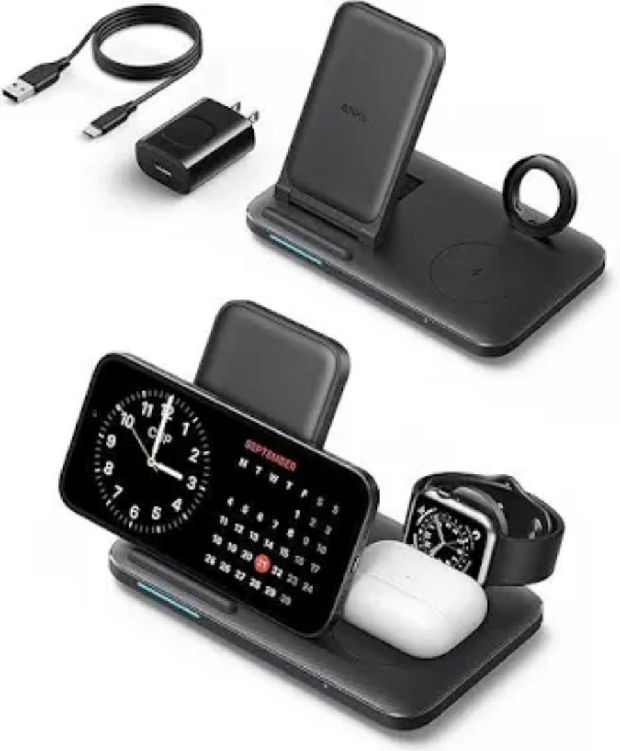 Wireless Charger, 3 in 1 Wireless Charging Station, Fast Wireless Charger Stand for iPhone 15 14 13 12 11 Pro Max XR XS 8 Plus, for Apple Watch 8 7 6 5 4 3 2 SE,for AirPods Pro 3 2 (Black)