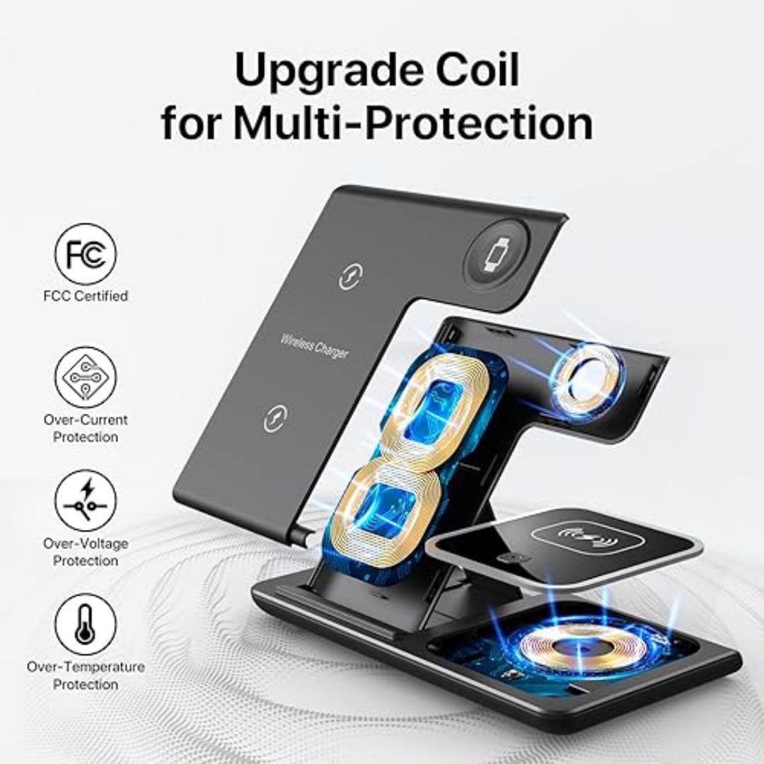 Wireless Charger, 3 in 1 Wireless Charging Station, Fast Wireless Charger Stand for iPhone 15 14 13 12 11 Pro Max XR XS 8 Plus, for Apple Watch 8 7 6 5 4 3 2 SE,for AirPods Pro 3 2 (Black)