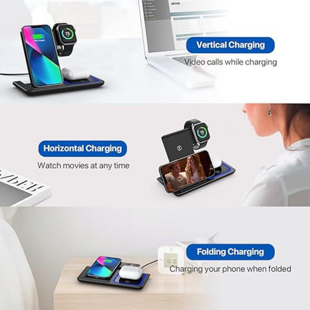 Wireless Charger, 3 in 1 Wireless Charging Station, Fast Wireless Charger Stand for iPhone 15 14 13 12 11 Pro Max XR XS 8 Plus, for Apple Watch 8 7 6 5 4 3 2 SE,for AirPods Pro 3 2