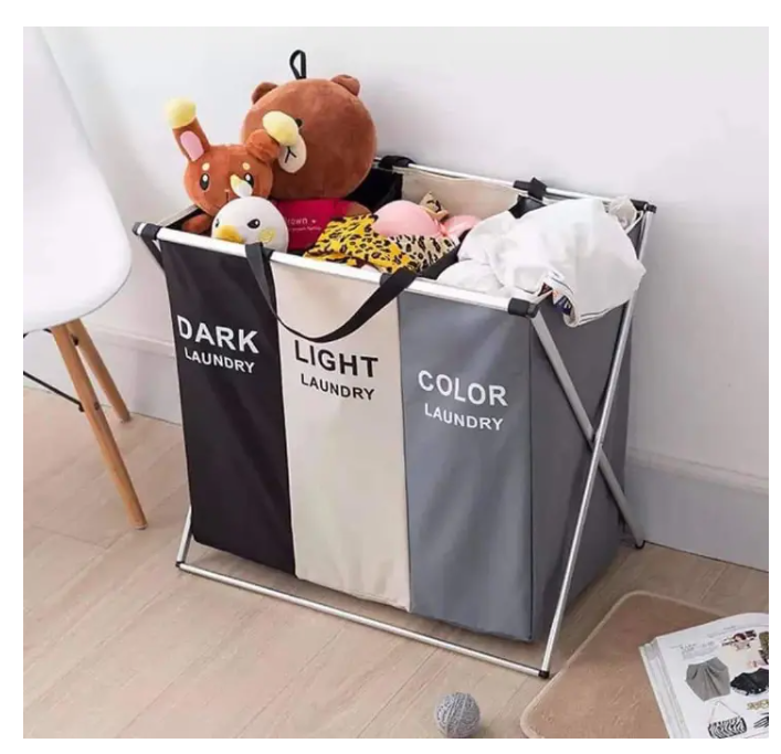 3 compartment foldable Laundry Basket ,with Handle Divided Laundry Hamper 3 Sections for Dirty Clothes 3 Compartment Collapsible Sorted Bag for School Dorm Bedroom Bathroom Closet Apartment