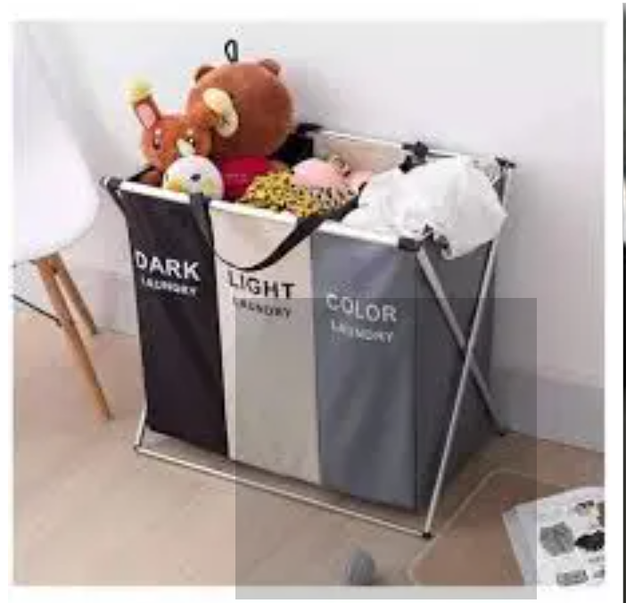 3 compartment foldable Laundry Basket ,with Handle Divided Laundry Hamper 3 Sections for Dirty Clothes 3 Compartment Collapsible Sorted Bag for School Dorm Bedroom Bathroom Closet Apartment