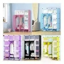 12 Grids 3 Columns Plastic Clothes Wardrobe Storage Shelf With Shoes Storage Box for Books Clothes Toys Sundries Space Saving Household Organizer AND FREE LAUNDRY BASKET