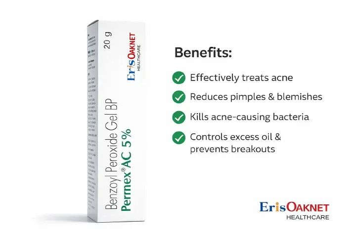 Pernex AC 5% Benzoyl Peroxide Gel BP 20g – Acne Treatment for Pimples & Blemishes | Eris Oaknet Healthcare