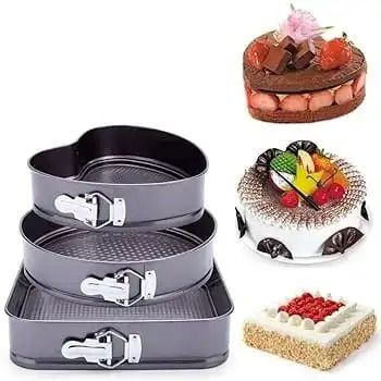 3pcs non-stick springform cake baking tins/moulds squre round heart baking trays/tins black normal