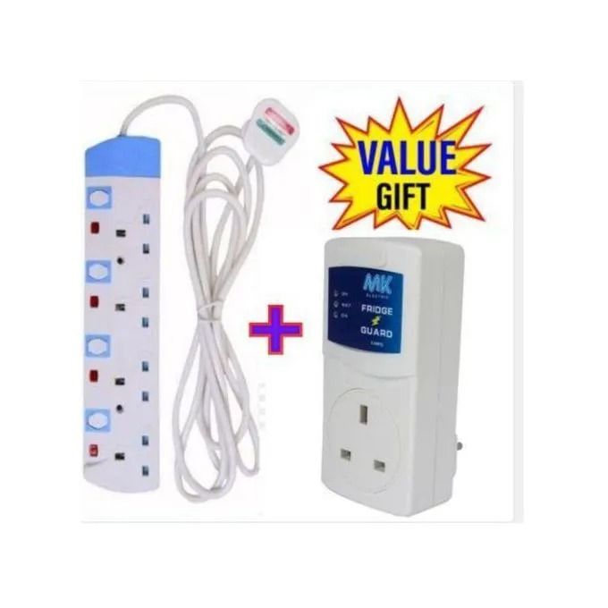 Power King HOME BEST 4 WAY POWER EXTENSION WITH LONG CABLE+FREE FRIDGE GUARD