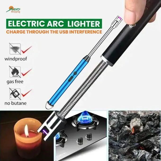 USB Rechargeable Electronic Arc BBQ Lighter Windproof, Flameless Ignition Lighter For Kitchen, Barbecue, Candles, Camping Fire Place, Gas Stove Lighter