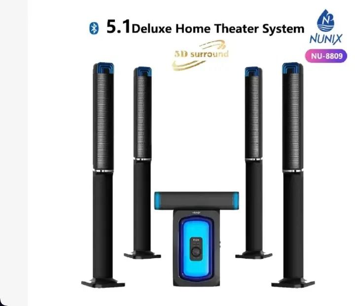 🎶🔥Nunix NU-8809 5.1-Channel Deluxe Home Theater System 🎧🎬 | Super Music System with Powerful Subwoofer 🔊 | Tower Speakers Design 🗼 | Bluetooth TALLBOYS Audio 📶 | USB, AUX & FM Support 🔌📻 | 5D