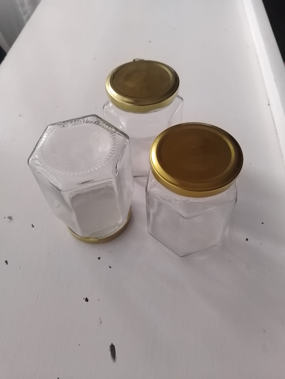 290Ml Hexagonal Glass Jar for Canning, Preserving, Spices, Cream and oil with Airtight Golden Lids