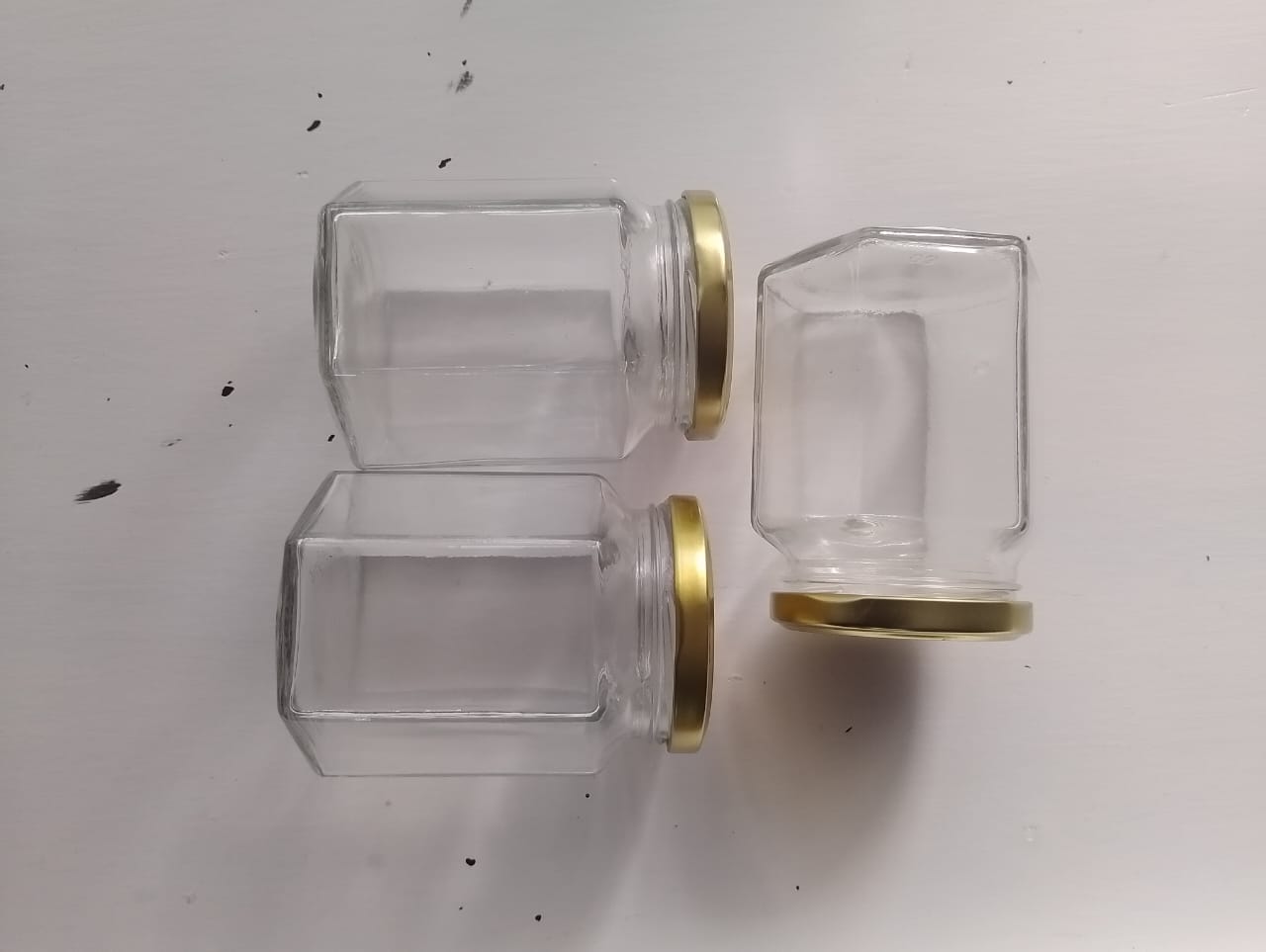 290Ml Hexagonal Glass Jar for Canning, Preserving, Spices, Cream and oil with Airtight Golden Lids