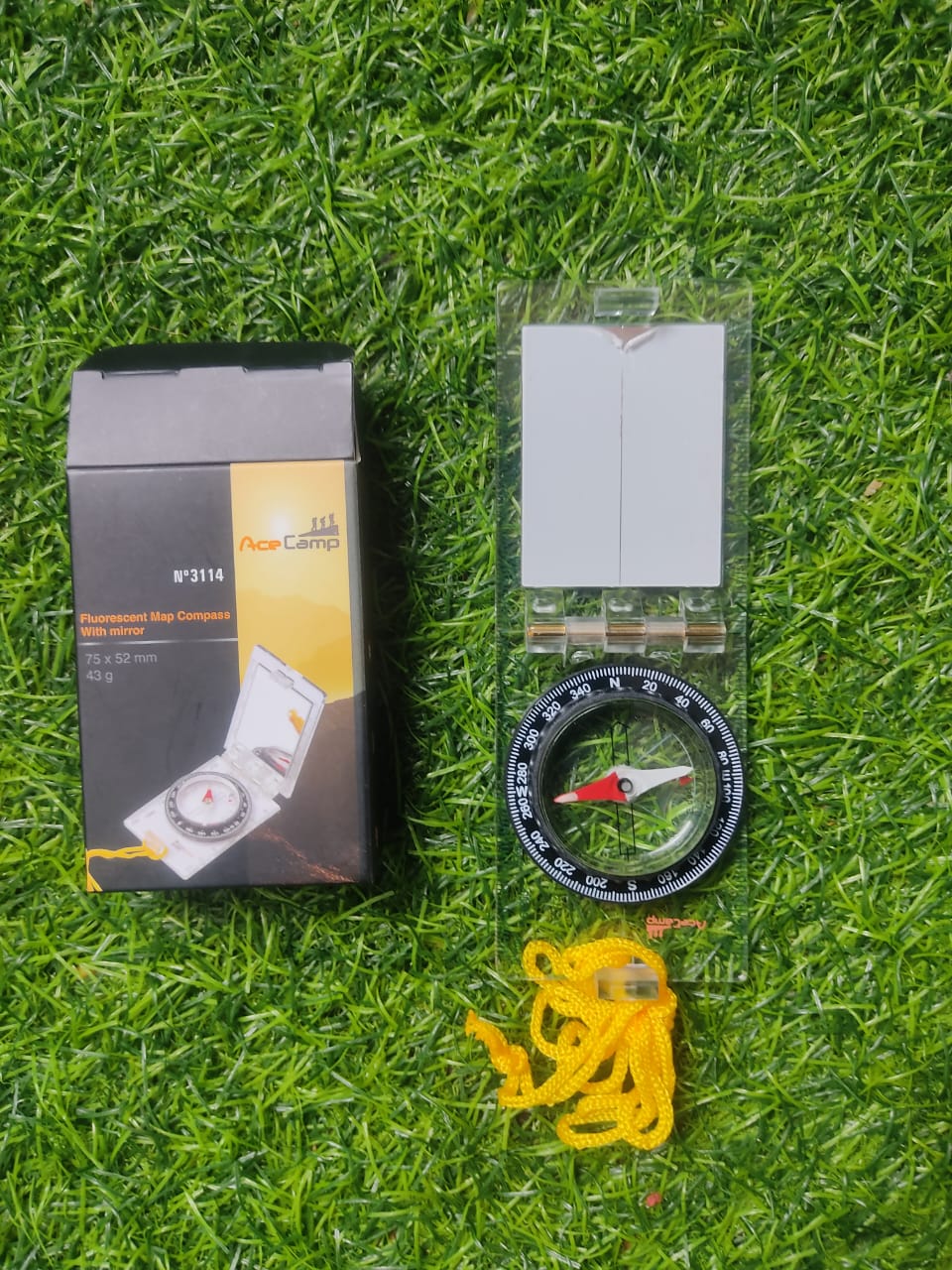 AceCamp Fluorescent Map Compass With Mirror Navigation Hiking Compass with Base Plate Orientation