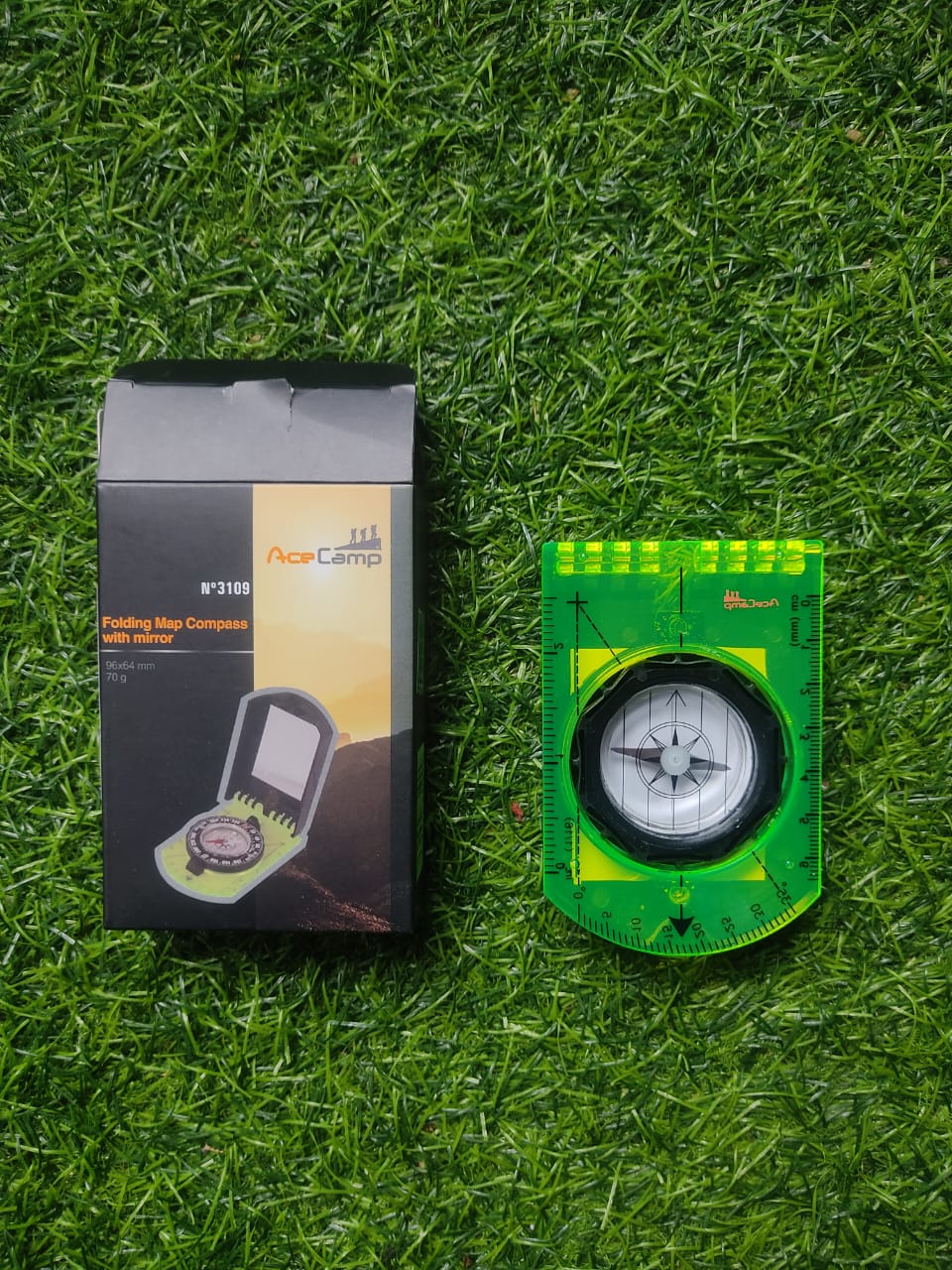 AceCamp Folding Map Compass With Mirror With Mirror for Camping, Hiking, Navigation