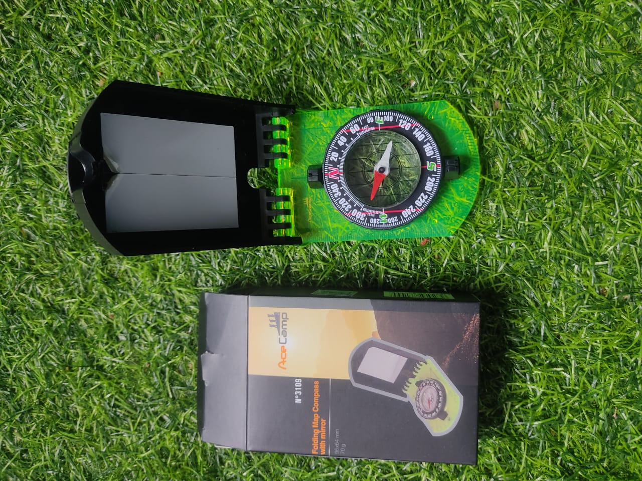 AceCamp Folding Map Compass With Mirror With Mirror for Camping, Hiking, Navigation