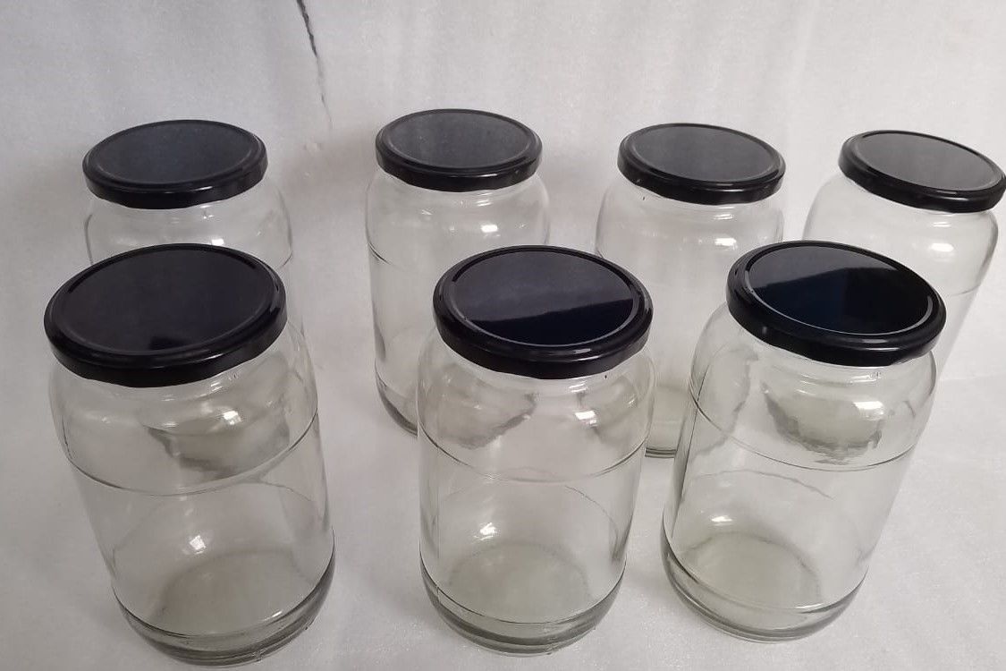 Glass Mason Jars with Black Airight Lids 1000ml Transparent for canning,Pick Jar, Storage of Ghee, Honey, Oil,Sugar, Tea, Coffee