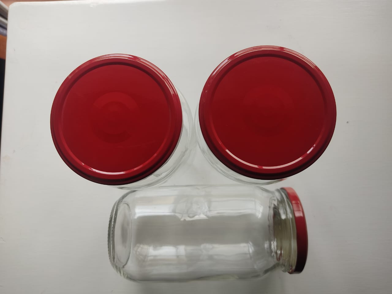 Glass Mason Jars with Red Airight Lids 1000ml Transparent for canning,Pick Jar, Storage of Ghee, Honey, Oil,Sugar, Tea, Coffee