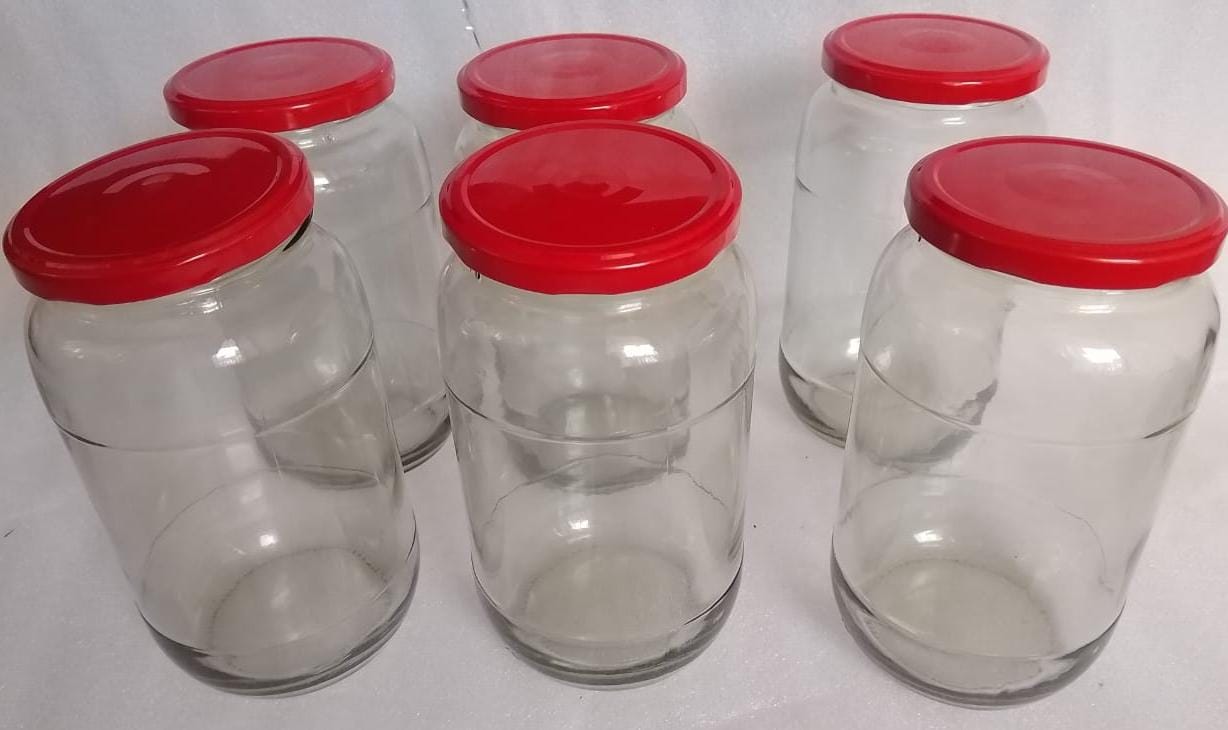 Glass Mason Jars with Red Airight Lids 1000ml Transparent for canning,Pick Jar, Storage of Ghee, Honey, Oil,Sugar, Tea, Coffee
