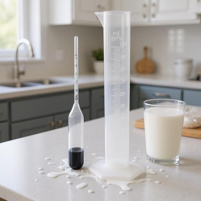 Milk Lactometer for Milk Testing with 100ml Measuring Cylinder Plastic – Accurate Milk Purity Testing Kit for Home, Labs & Dairy Use – Easy to Use, Durable & Reusable (1 Piece Lactometer)