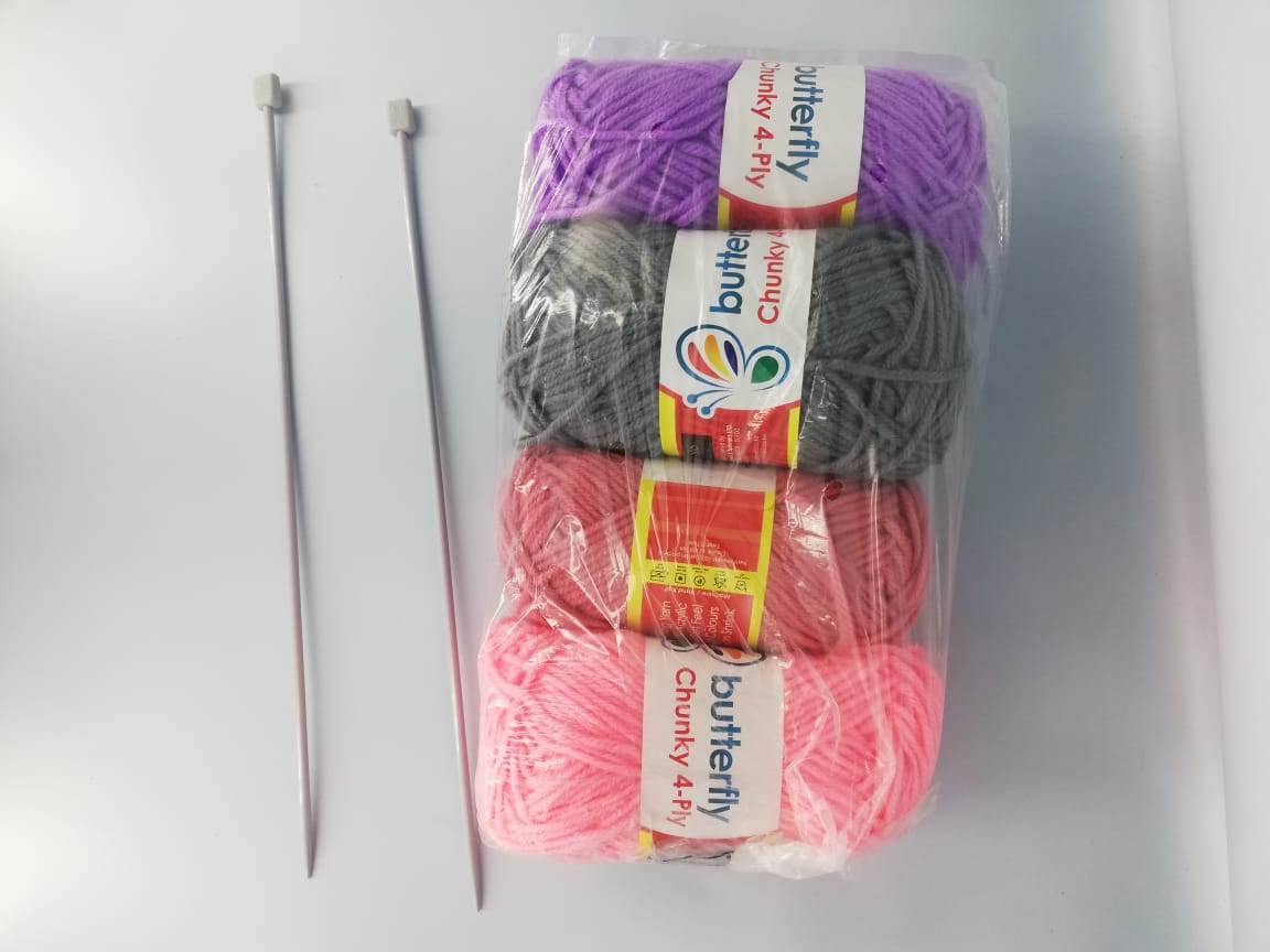 4 Chunky Butterfly 4 ply Acrylic 100% Yarn for Knitting, Crocheting, Mat Making  (1Ball -100Gms Each) (Purple, Grey, Dusty Rose & Light Pink)