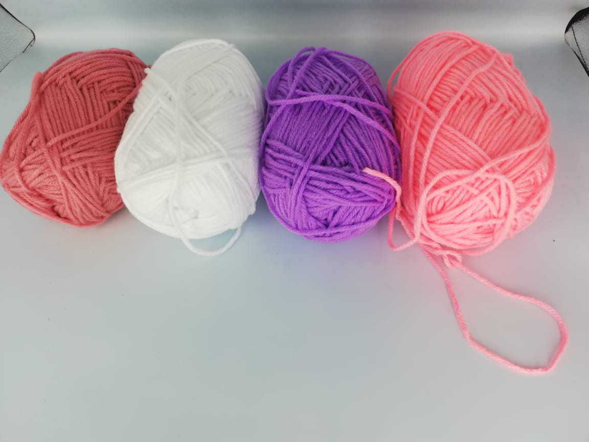 4 Chunky Butterfly 4 ply Acrylic 100% Yarn for Knitting, Crocheting, Mat Making (1Ball -100Gms Each) (Purple, white, Dusty Rose & Light Pink)
