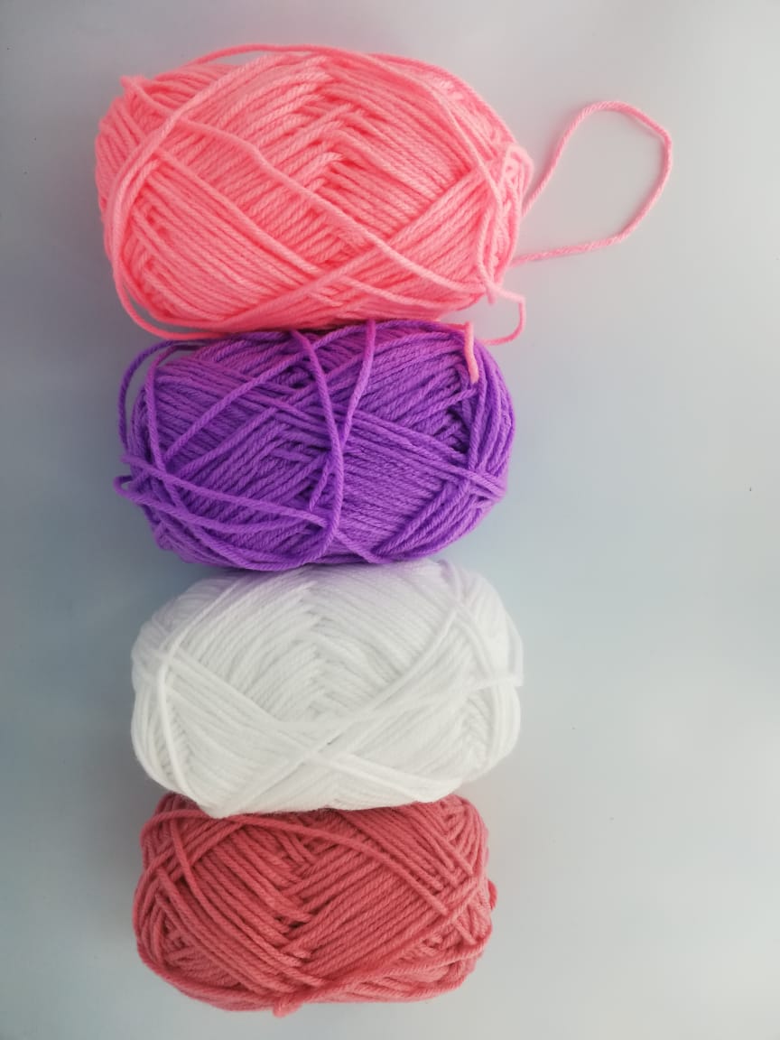 4 Chunky Butterfly 4 ply Acrylic 100% Yarn for Knitting, Crocheting, Mat Making (1Ball -100Gms Each) (Purple, white, Dusty Rose & Light Pink)