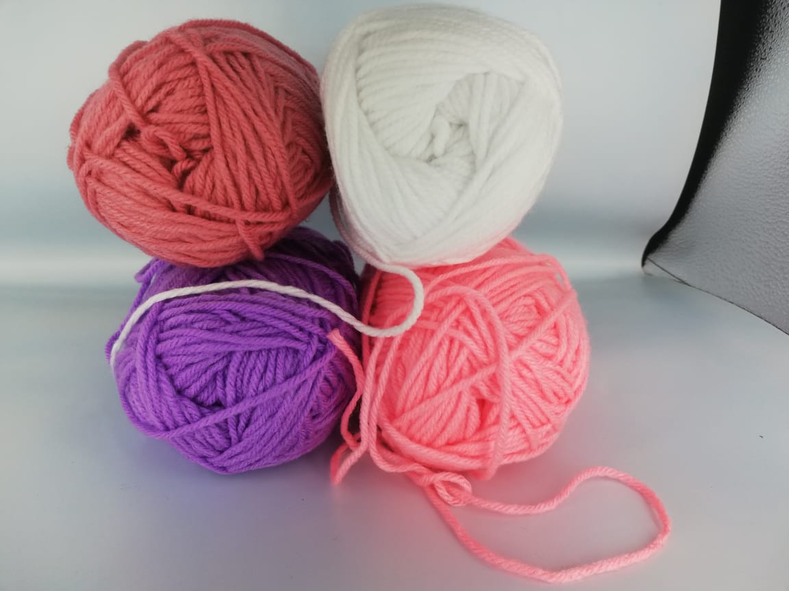 4 Chunky Butterfly 4 ply Acrylic 100% Yarn for Knitting, Crocheting, Mat Making (1Ball -100Gms Each) (Purple, white, Dusty Rose & Light Pink)