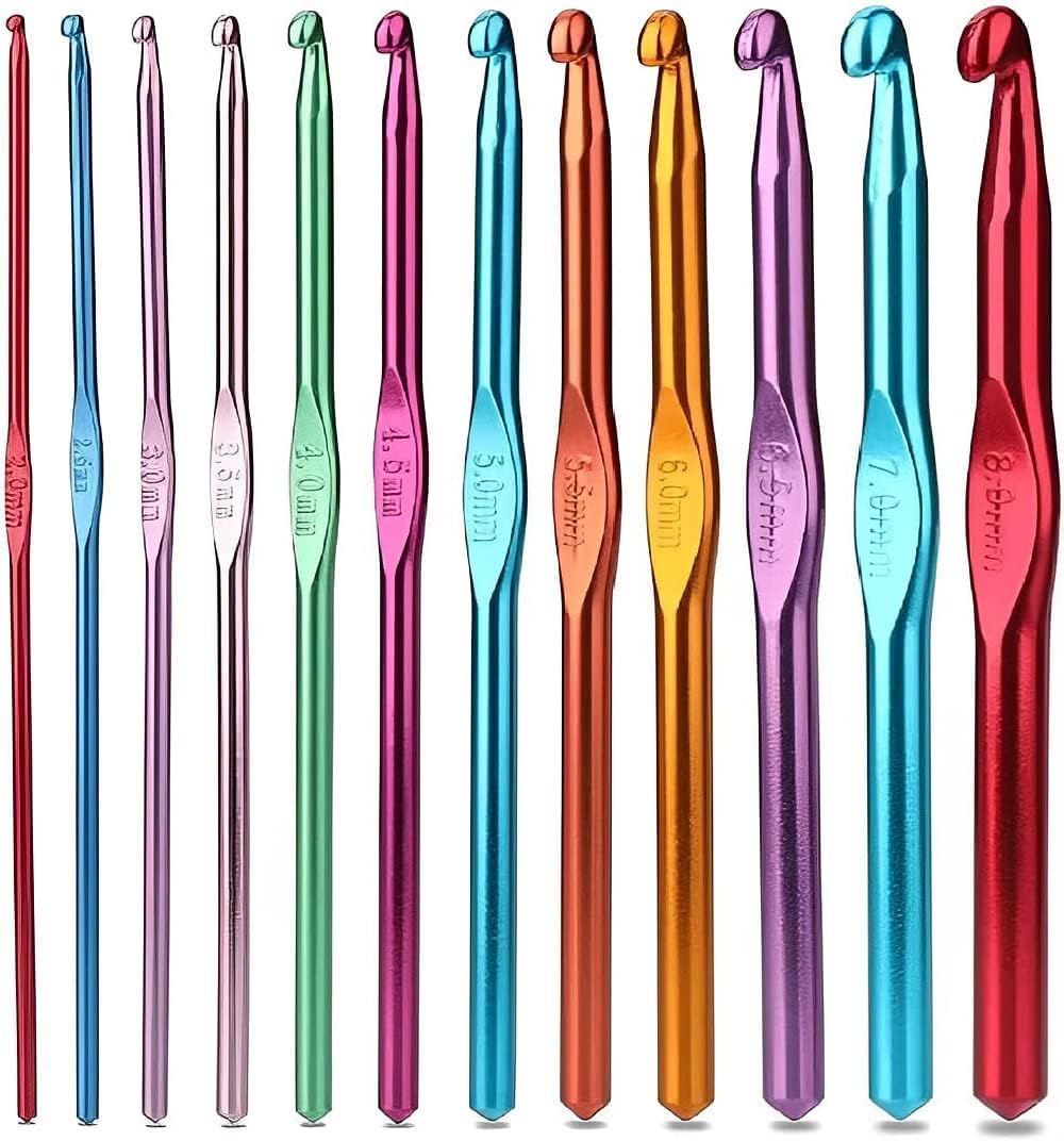 12 Crochet Hooks Knitting Needles, Crochet Kit, Crochet Hook, Knitting Kit, Needle Set for Crocheting: 2.0mm, 2.5mm, 3.0mm, 3.5mm, 4.0mm, 4.5mm, 5.0mm, 5.5mm, 6.0mm, 6.5mm, 7.0mm, 8.0mm