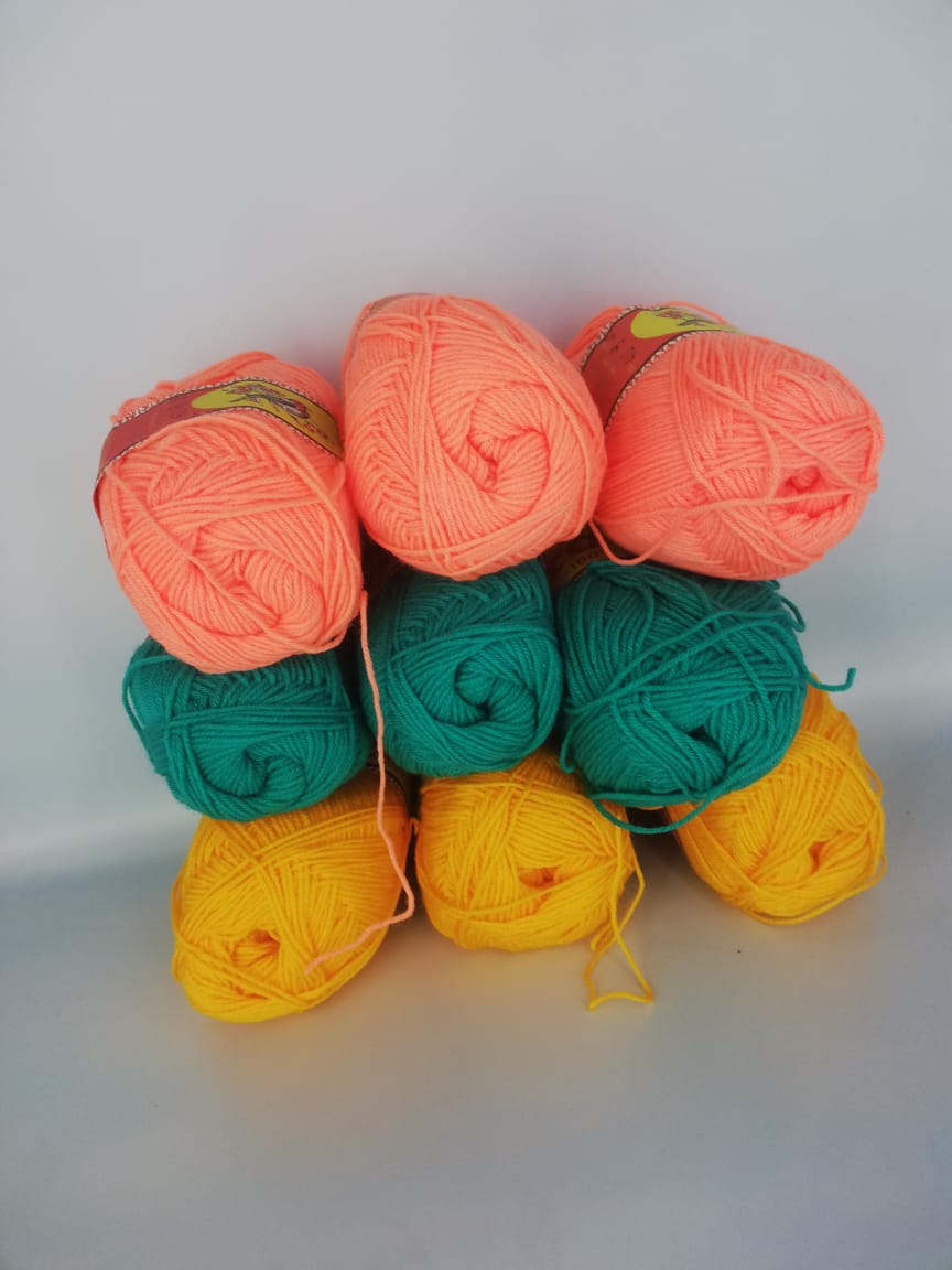 9 Acrylic 100% Yarn for Crocheting, Amigurumi, Embroidery, Toys, Garments, Flowers and Hobby Projects (1Ball -50Gms Each) ( Peach, Teal Green & orange)