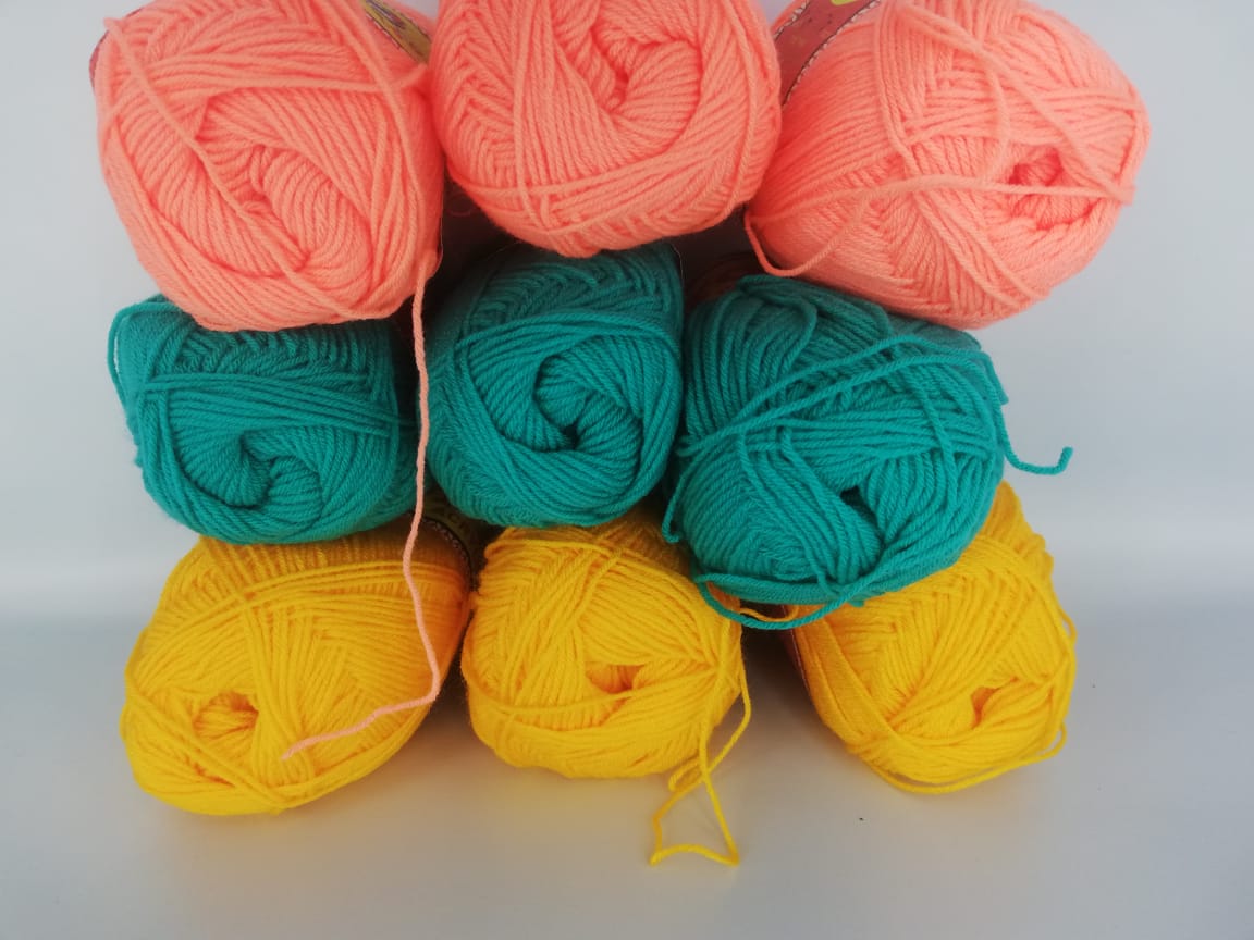 9 Acrylic 100% Yarn for Crocheting, Amigurumi, Embroidery, Toys, Garments, Flowers and Hobby Projects (1Ball -50Gms Each) ( Peach, Teal Green & orange)