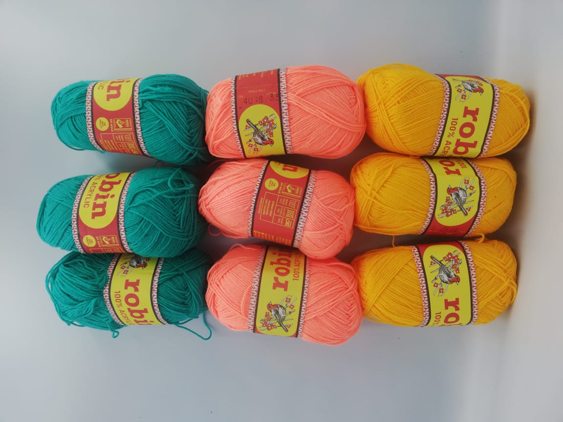 9 Acrylic 100% Yarn for Crocheting, Amigurumi, Embroidery, Toys, Garments, Flowers and Hobby Projects (1Ball -50Gms Each) ( Peach, Teal Green & orange)