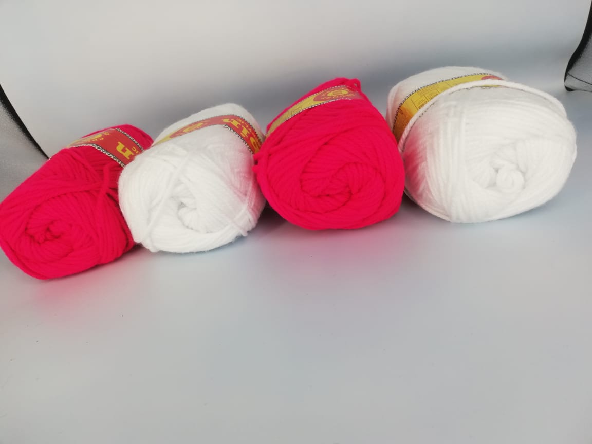 4 Chunky Butterfly 4 ply Acrylic 100% Yarn with 1 Crocket Hook for Knitting, Crocheting, Mat Making (1Ball -100Gms Each) (Hot Pink and White )