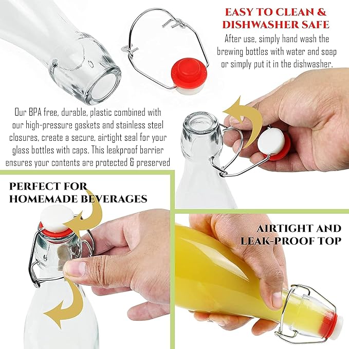 Flip Top 500 Ml Glass Bottle Round with Airtight Rubber & Leakproof Seal Flip Caps - Kombucha Bottles with Caps for Soda, Grolsch, Fermentation, Liquor, Wine