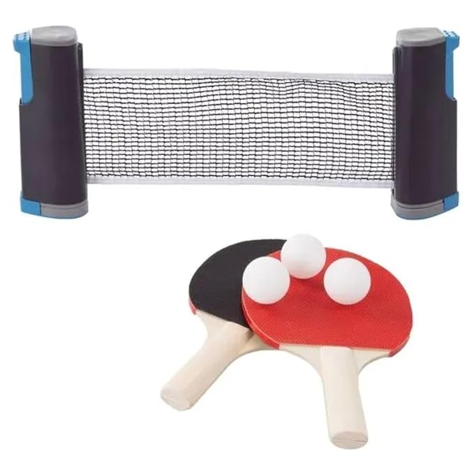 Retractable Table Tennis Net – Portable Ping Pong Table Tennis Net for Any Table, Easy Setup, Indoor & Outdoor Table Tennis for Home (Full Set (TT Net + 2 TT Bats + 3 Balls))