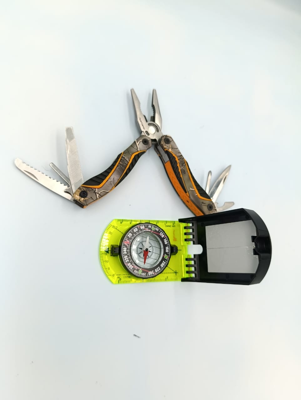 AceCamp Survival Gear Bundle, 11 -in- 1 Multi tool Plier Camo Pocket Knife, stainless steel and Folding compass with Mirror