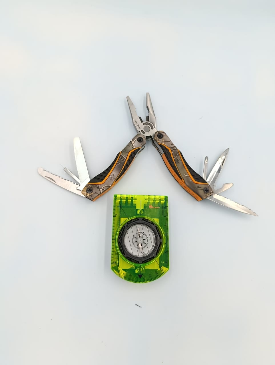 AceCamp Survival Gear Bundle, 11 -in- 1 Multi tool Plier Camo Pocket Knife, stainless steel and Folding compass with Mirror