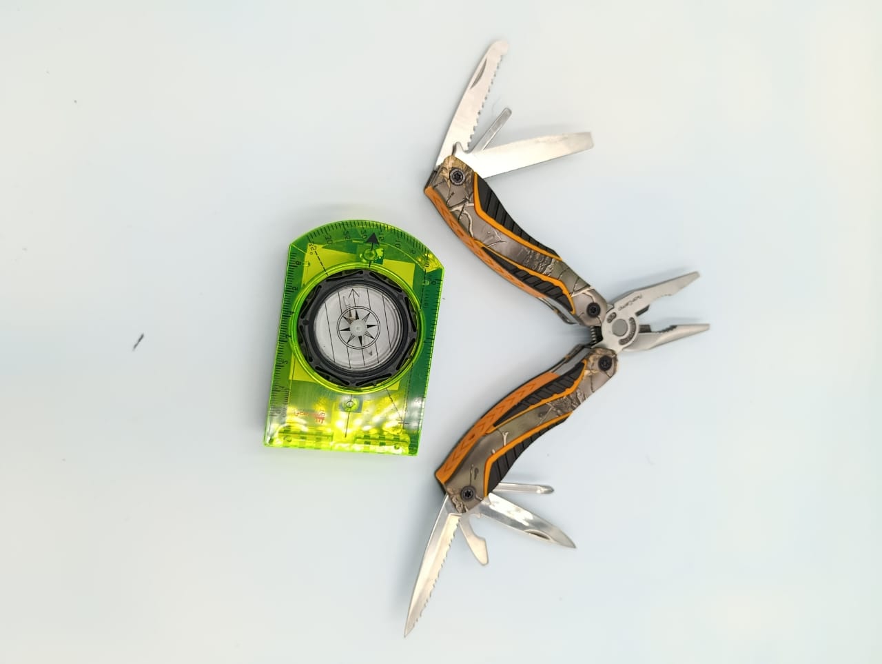 AceCamp Survival Gear Bundle, 11 -in- 1 Multi tool Plier Camo Pocket Knife, stainless steel and Folding compass with Mirror