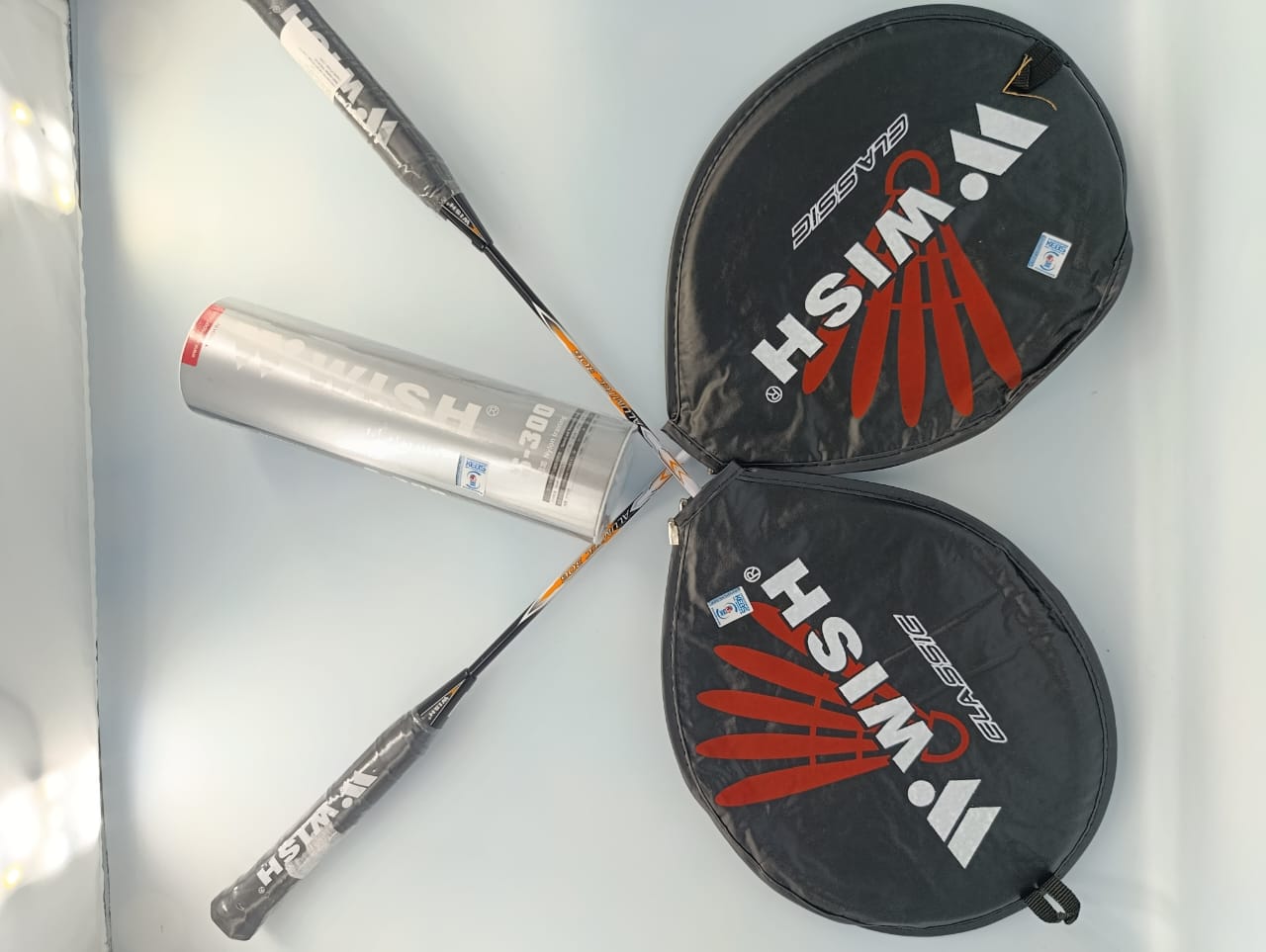 WISH Badminton Combo Set, 2 Rackets 1/2 Cover, 6 Shuttlecocks, Badminton Net Set of Two
