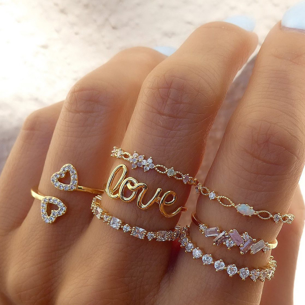 7pcs/set Women's Rings Luxury Diamond Rings Fashion Women  Jewelry Sets