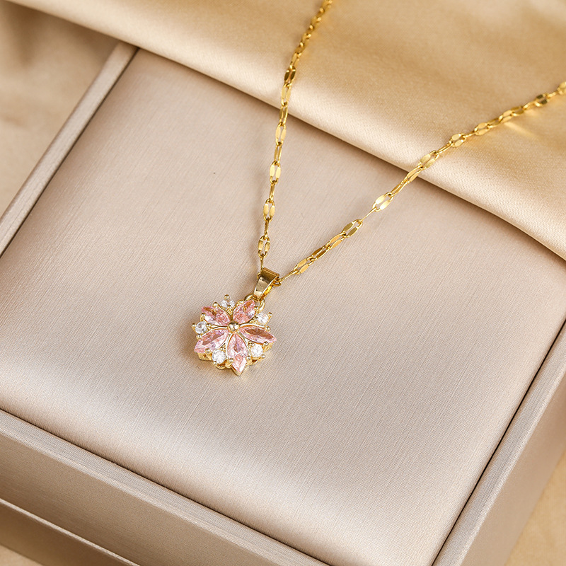 Fashion Crystal Cherry Blossom Pendant Chain Women's Necklace New Trend Ladies Necklace