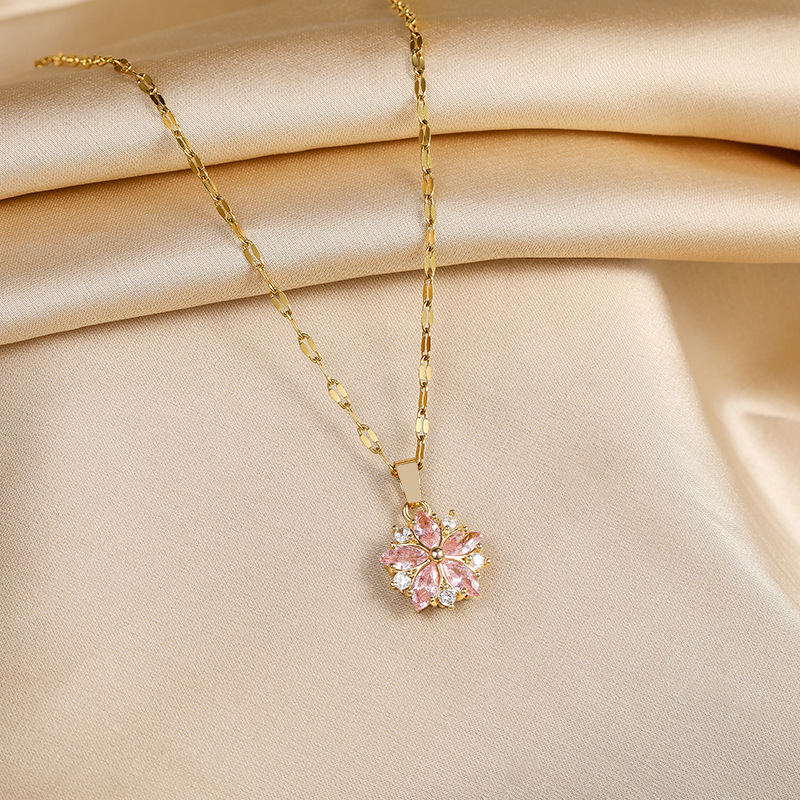 Fashion Crystal Cherry Blossom Pendant Chain Women's Necklace New Trend Ladies Necklace