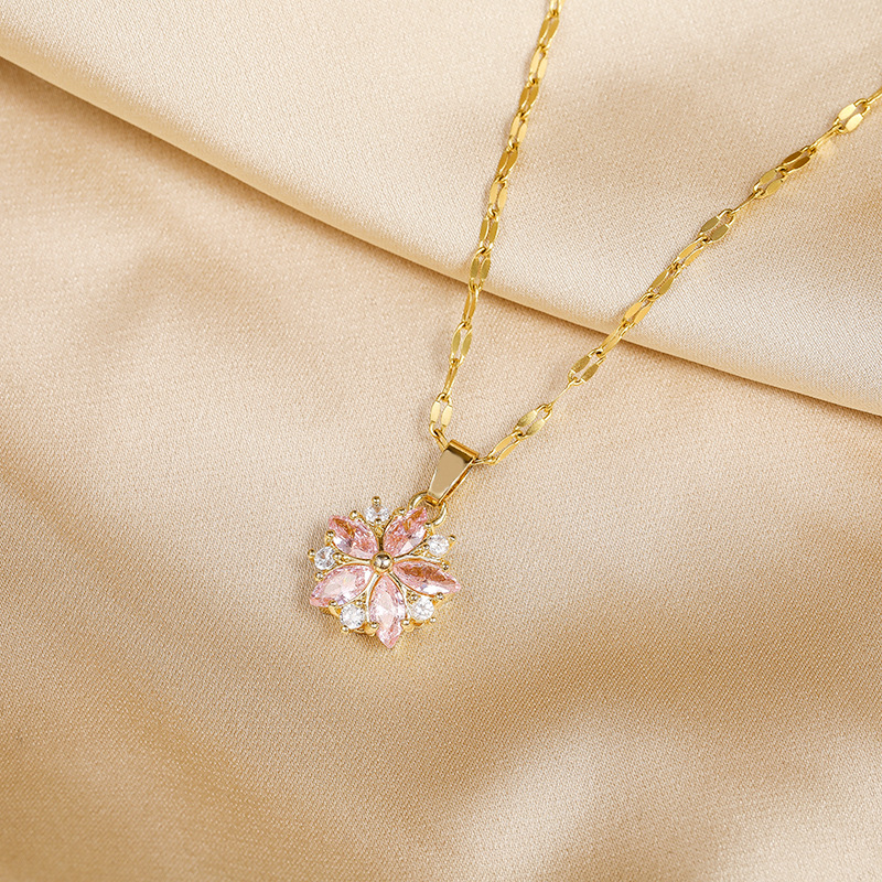Fashion Crystal Cherry Blossom Pendant Chain Women's Necklace New Trend Ladies Necklace