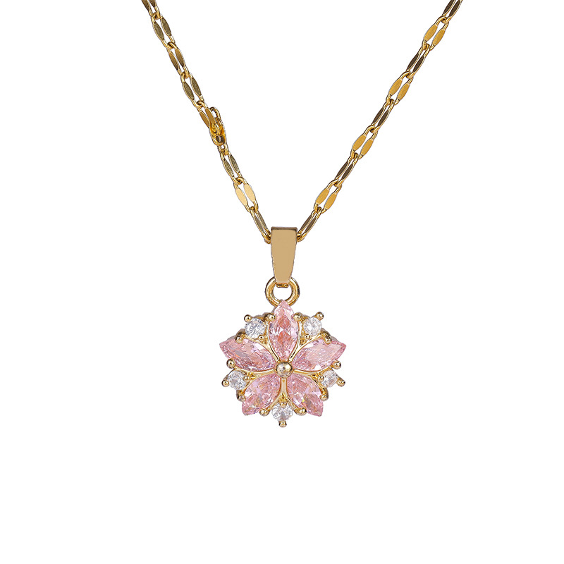 Fashion Crystal Cherry Blossom Pendant Chain Women's Necklace New Trend Ladies Necklace