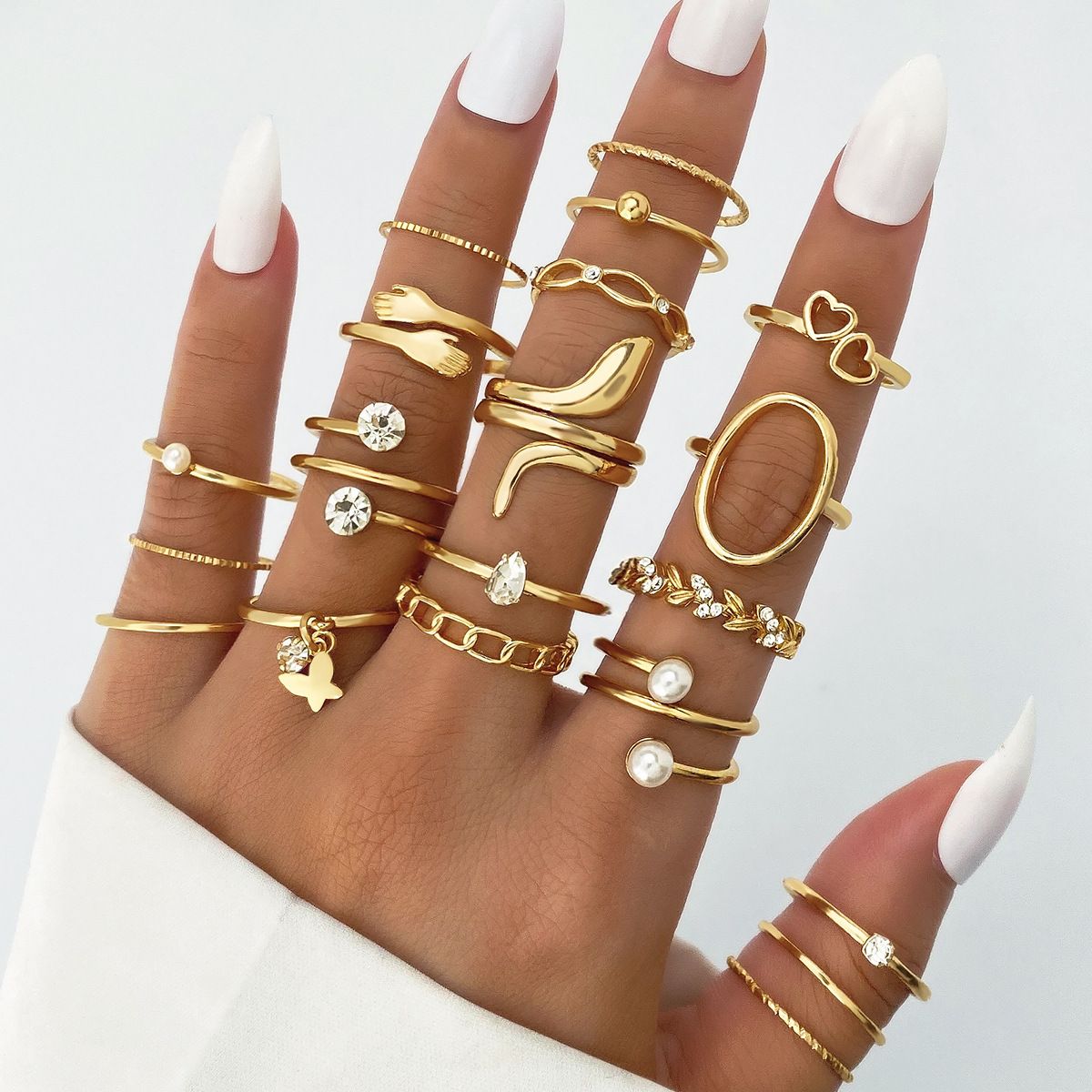 20pcs/set Women Rings Luxury Jewelry Sets Fashion Women's Rings Sets Ladies Pearl Rings