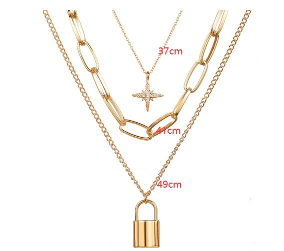 3pcs/set Women's Pendant Necklace Luxury Retro Women Necklace Sets Fashion Octet Star Lock Pendant