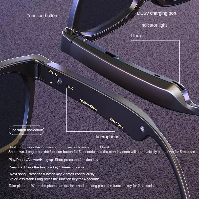 Wireless Bluetooth Headphones Music Calls Casual Glasses Polarized Trendy Sunglasses