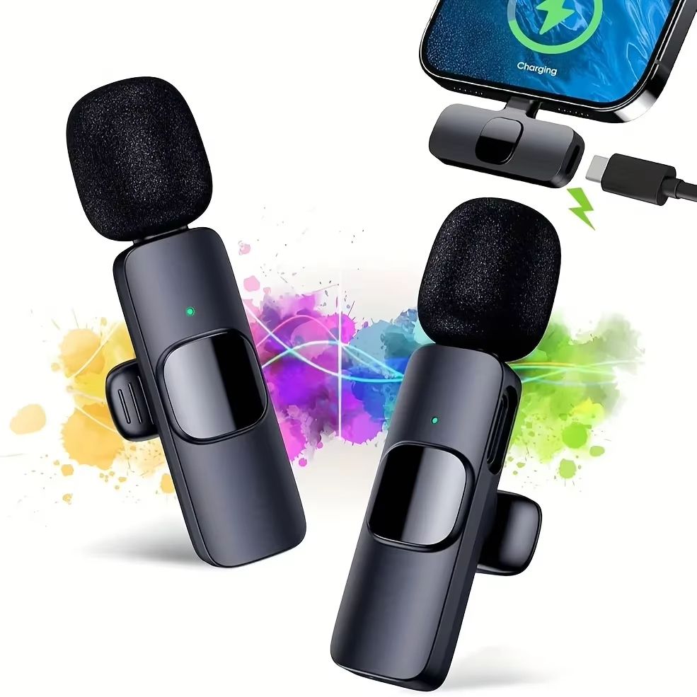 2 Wireless Lavalier Microphone For Video Recording Interview Podcast Vlog Low Delay Built-in Noise Reduction