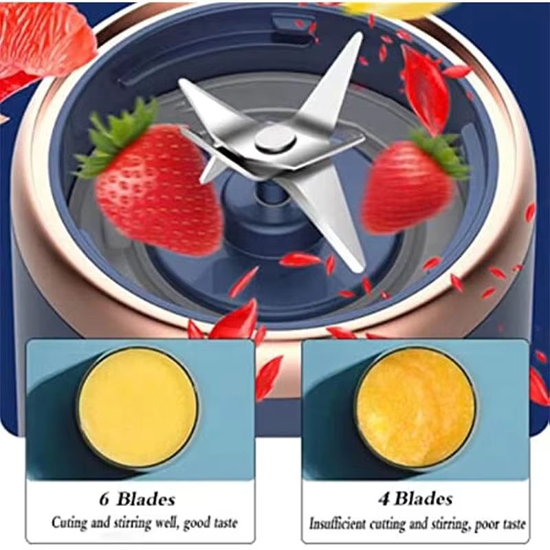 Multifunction 2 Cups Portable Fruit Juicer Blender 6 Blade Juice Mixer Mini Ice Blender USB Charging Wireless Juice Extractor