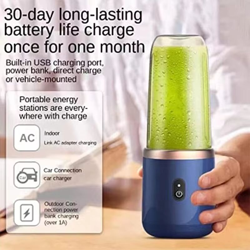 Multifunction 2 Cups Portable Fruit Juicer Blender 6 Blade Juice Mixer Mini Ice Blender USB Charging Wireless Juice Extractor