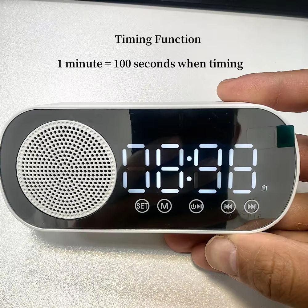 USB Plug-in Mirror Digital Alarm Clock Timer Support TF FM Radio 2 Alarms Wireless Speaker Subwoofer Desktop Music Player