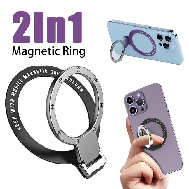 Foldable Magnetic Ring Holder For MagSafe Multi Angle Adhesive Paste Rack Support Magnet Finger Ring Car Phone Grip Stand Holder
